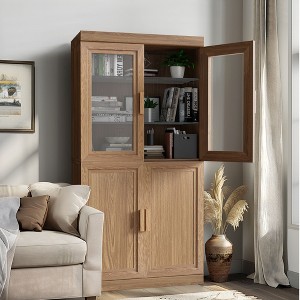 Modern Minimalist Wood Grain Decorative Storage Cabinet Combination Cabinet with 6-Story Shelves - 1 of 4