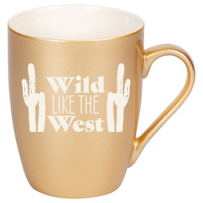 100 North Cactus Design 10 Ounce Vegas Gold Metallic Finish, Comfortably Fits Your Hands, New Bone China Coffee Tea Cup Mug, Wild Like The West