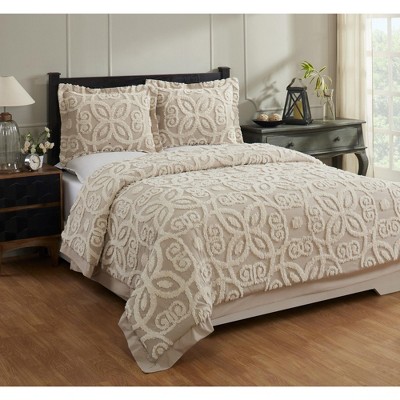 Queen Eden Comforter 100% Cotton Tufted Chenille Comforter Set Linen/Ivory - Better Trends