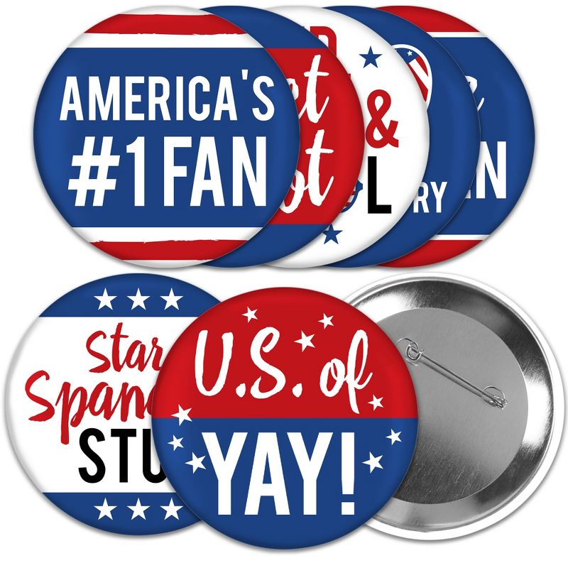 Big Dot of Happiness Stars & Stripes - 3 inch Patriotic Party Badge - Pinback Buttons - Set of 8, 1 of 9