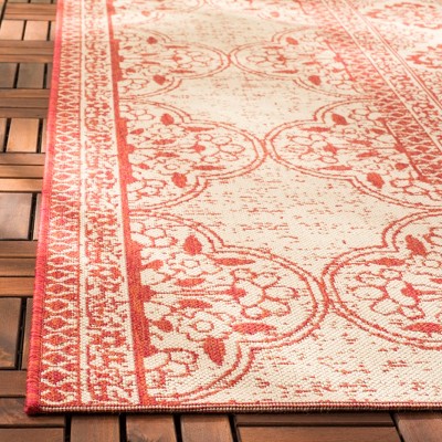 Red and Cream Square Synthetic Outdoor Area Rug