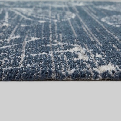 Dark Blue Coastal Shell Pattern Synthetic Area Rug