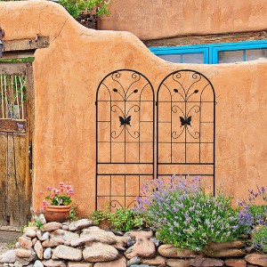 Gulches 2 Pack Metal Garden Trellis 71" x 19.7" Rustproof Trellis for Climbing Plants Outdoor Flower Support Black - 1 of 4