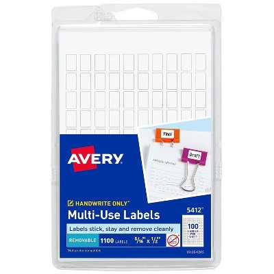 Avery Removable Multipurpose Labels 1/2"x5/16" 1100/PK White 05412