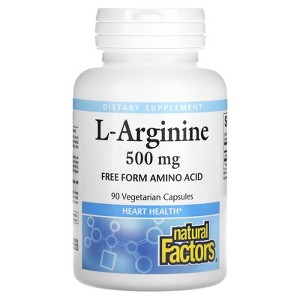 Natural Factors L-Arginine, 90 Vegetarian Capsules (500 mg per Capsule) - 1 of 2