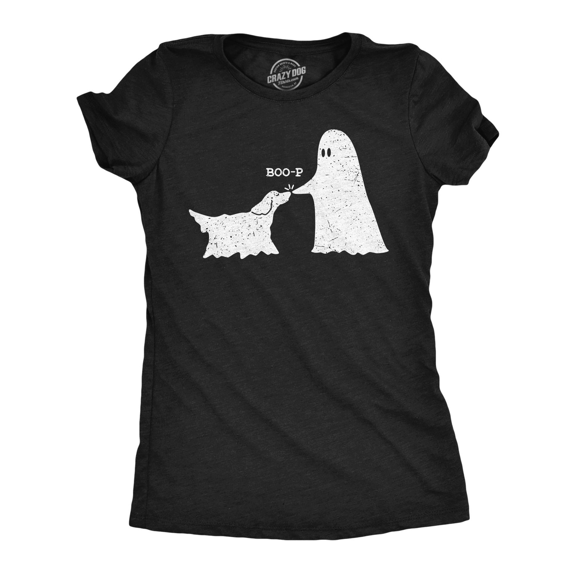 Womens Funny T Shirts Boop Sarcastic Halloween Puppy Ghost Graphic Tee for Ladies - Crazy Dog Women's T Shirt For Halloween Season Black M