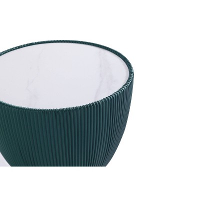 Tiny Green Ridged Accent Table with Gold Plinth Base