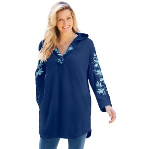 Woman Within Plus Size Embroidered Hoodie Sweatshirt - 1 of 4