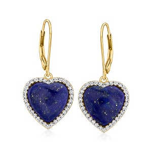Ross-Simons Lapis Heart Drop Earrings With .70 ct. t.w. White Zircon in 18kt Gold Over Sterling - 1 of 3