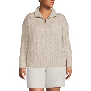 Lands' End Women's Drifter Cotton Quarter Zip Pullover Sweater - 1 of 3