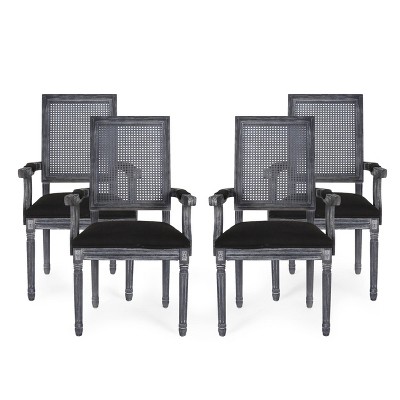 Set of 4 Maria French Country Wood and Cane Upholstered Dining Chairs - Christopher Knight Home