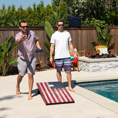 American Flag MDF Cornhole Set with Bean Bags and Carrying Case