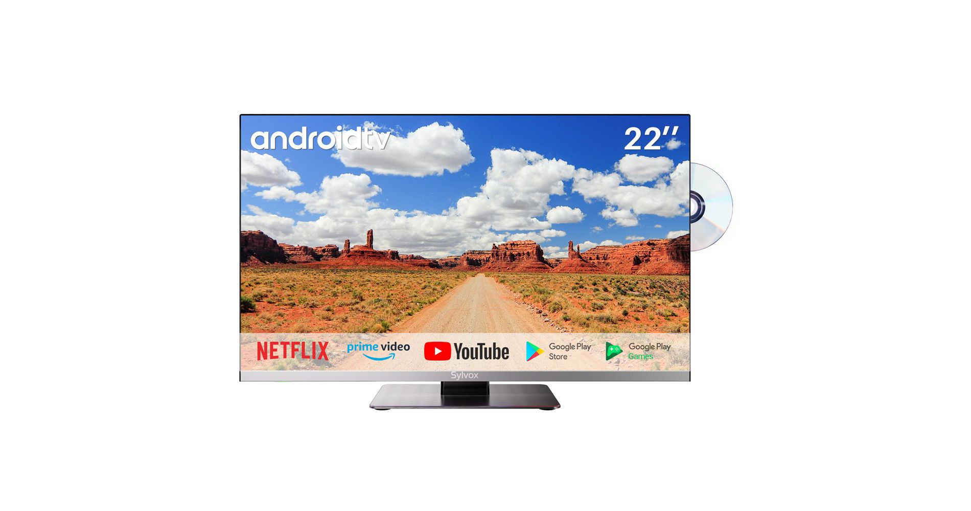 SYLVOX 22 inch Smart RV TV, 12 Volt TV with DVD Player, 1080P Smart Android TV for RV Camper, Free Download APPs, Support WiFi Bluetoot(Limo Series)