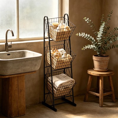 LauKingdom 3-Tier Kitchen Storage Basket Organizer, Freestanding Metal Wire Rack for Fruit, Vegetables, and Pantry Items — фото 3