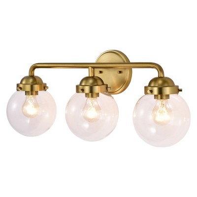 C Cattleya 3 Light Antique Brass Vanity Light With Globe Clear Glass 