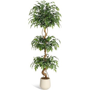 homfan Ficus Tree Artificial,4FT Artificial Plants Indoor in Sturdy White Pot,Indoor Faux Tree for Home Office Decor - 1 of 4