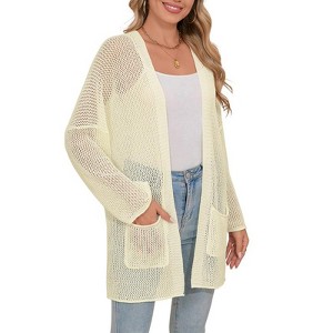 Coolmee Crochet Cardigan for Women Sleeve Open Front Lightweight Lace Boho Cover Up With Pocket - 1 of 4