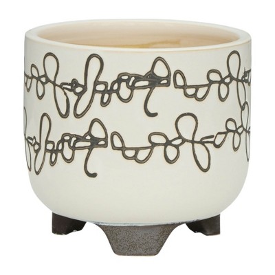 Sagebrook 8" Round Beige Ceramic Scribble Footed Planter Set
