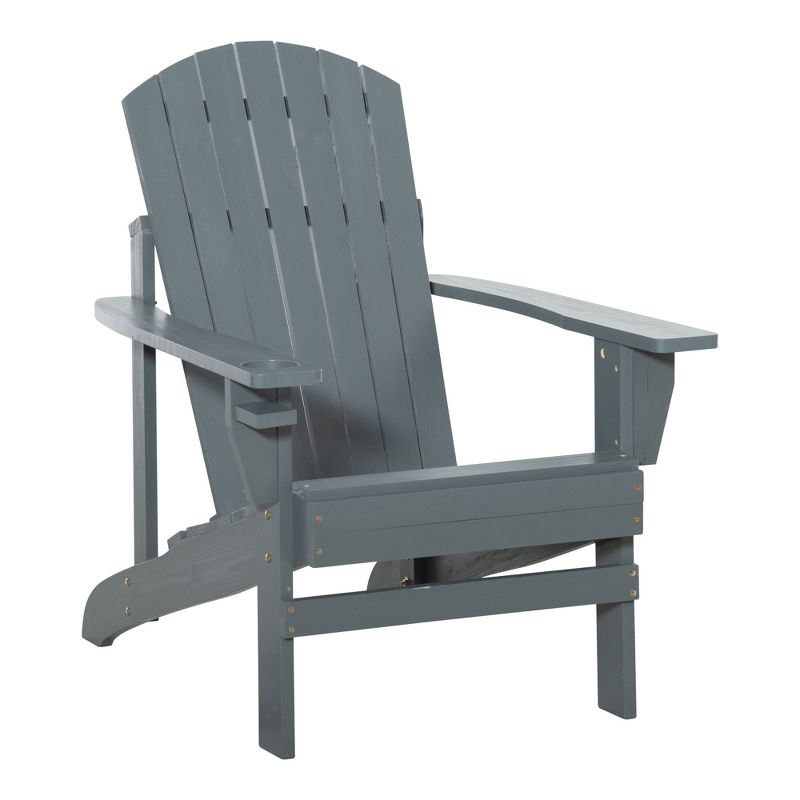 Outsunny Wooden Adirondack Chair Outdoor Classic Lounge Chair with Ergonomic Design & a Built-In Cup Holder for Patio Deck Backyard Fire Pit, 1 of 10