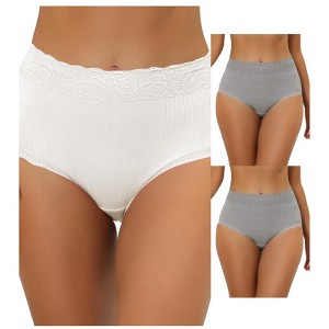 Allegra K Women's High Waist Tummy Control Comfortable Lace Trim Ribbed Briefs 3 Packs - 1 of 4
