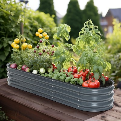 LuxenHome 5.5-Ft Oval Gray Galvanized Steel Garden Bed Planter