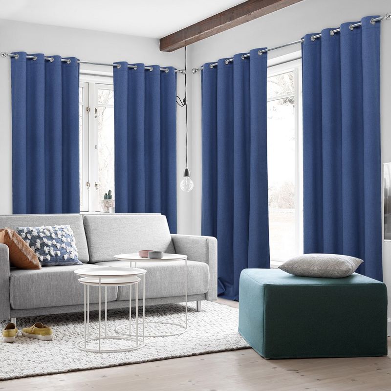 Faux Linen Textured Blackout Room Darkening Grommet Window Curtain Panels, Navy Blue, 52" x 90", 2 Panels, 2 of 7