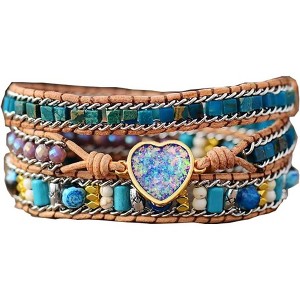 Women's Wrap Bracelet with Natural Jasper Crystal Stone Beads, Bohemian Leather Strand Bracelet - 1 of 4