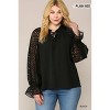 Slickblue Plus Size Bubble Crepe Blouse, Zebra Burnout Sleeves, Ruffled Neck, Relaxed Fit, Black, XL-2XL - 2 of 4