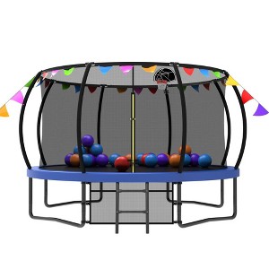 Jump Into Fun 12FT Pumpkin Trampoline With Safety Enclosure Net Ladder,flag parts Weather-Resistant For Children & Adults Catering To The Festive Mood - 1 of 4