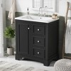 FAMYYT 30 in. Single Sink Freestanding Black Bath Vanity with White Ceramic Top, 3 Drawers and Adjustable Shelves - 2 of 4