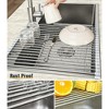 LunaLulinlk Stainless Steel Roll-Up Dish Drying Rack Marble Color Silicone Edges, Foldable Kitchen Rack Heat Resistant Trivet (17.7"x12.5")，Marble - 4 of 4