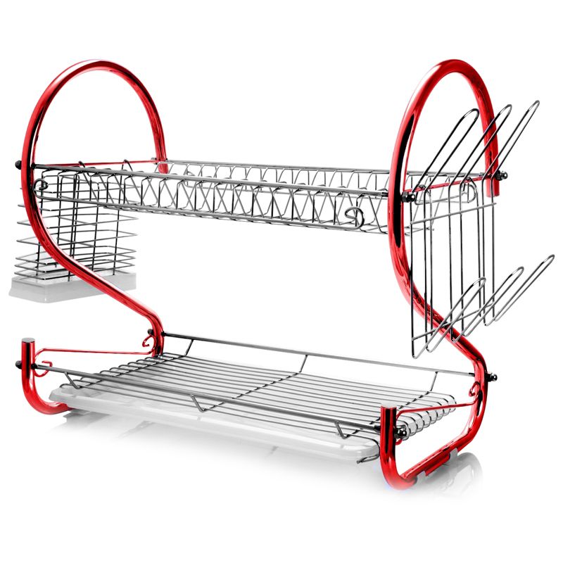 MegaChef 16 Inch Two Shelf Dish Rack in Red, 3 of 14