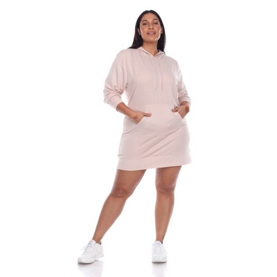 Women's Plus Size Hoodie Sweatshirt Dress - White Mark