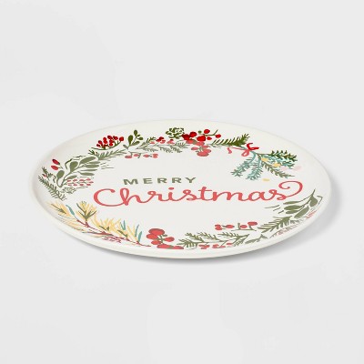 16&#34; Stoneware Merry Christmas Round Serving Platter - Threshold&#8482;