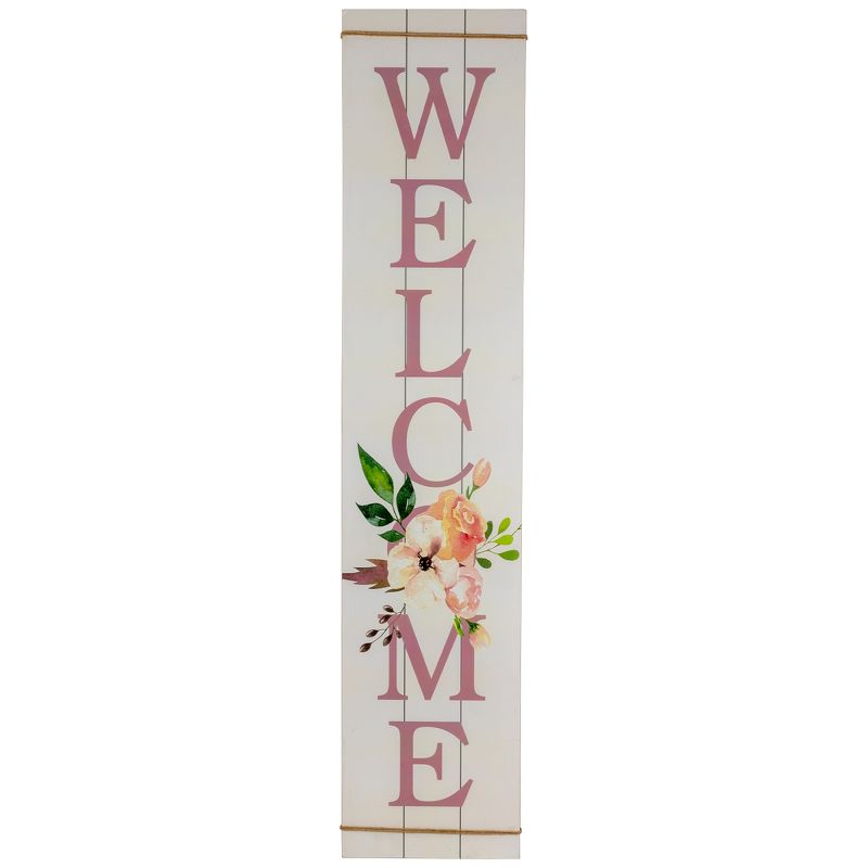 Northlight 48.5" Floral "Welcome" Wooden Spring Porch Board Sign Decoration, 1 of 6