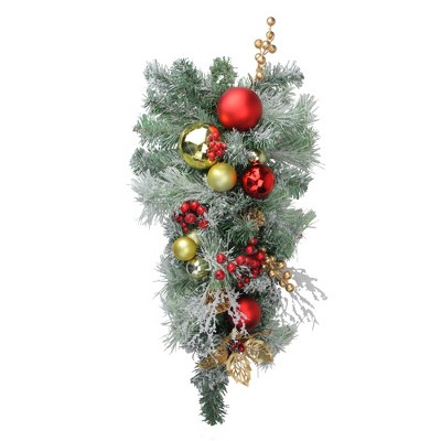Northlight 24" Unlit Red/Gold Flocked Artificial Christmas Teardrop Swag