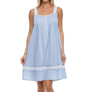 ADR 100% Cotton Nightgown for Women, Sleeveless Lace Trim Button Up Short Vintage Night Dress Gown - 1 of 4