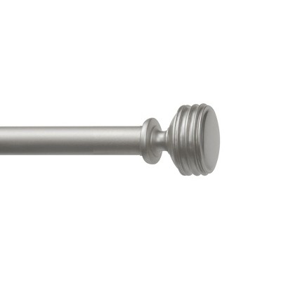 Matte Silver Adjustable Iron Curtain Rod with Ribbed Finials