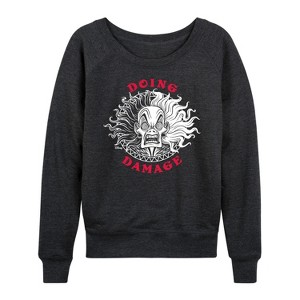 Women's - Disney Villains - Doing Damage Cruella Lightweight French Terry Wide Neck Long Sleeve Shirt - 1 of 4