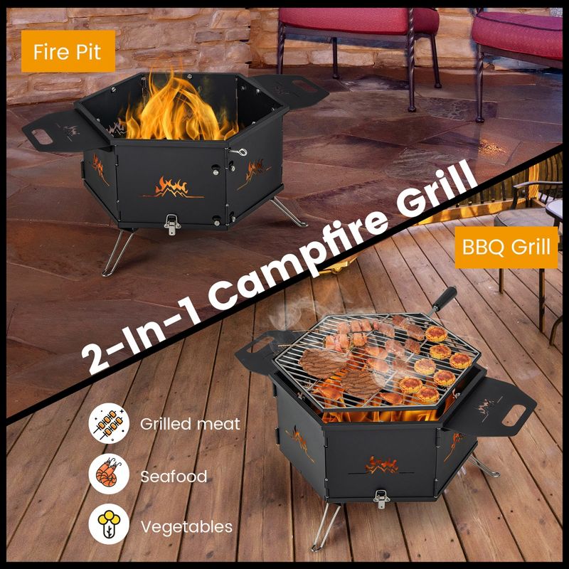 Costway Portable Charcoal Grill Stove with 360° Rotatable Grill Foldable Body & Legs Black, 5 of 11
