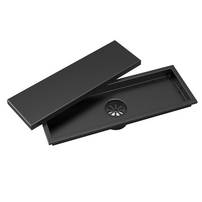 YAWWALK Luxury Black Linear Shower Drain with Removable Cover, 11.81" x 4.33", Rectangle