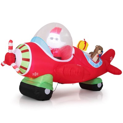 Costway 7.2 FT Christmas Inflatables Airplane with Gift Boxes and Built-in LED Lights