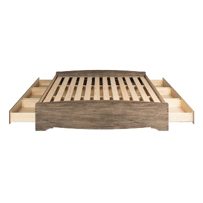 Coastal Drifted Gray King Platform Bed with 6 Storage Drawers
