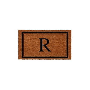 Evergreen Monogram Indoor Outdoor 100% Natural Coir Doormat 28" x 16" |  Letter  "R" - 1 of 3