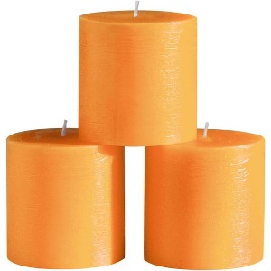 3x3 Pillar Candles Set of 3 - Rustic Unscented No Drip Orange Candles for Home Decor, Parties, Centerpieces - 1 of 4