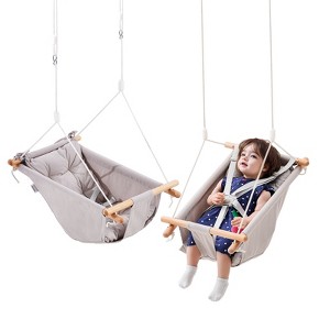 VEVOR Canvas Hammock Swing, 3 Modes Baby Swing Indoor and Outdoor with 5-Point Harness,  and Tree Straps, 150lbs Weight Capacity, Integrated Cushion - 1 of 4