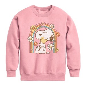 Boys' - Peanuts - Retro Flower Rainbow Graphic Long Sleeve Fleece Sweatshirt - 1 of 3