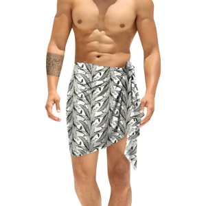 LA LEELA Men's Sarong Aloha Swim Beach Pareo Wrap One Size Allover Leafs Black - 1 of 4