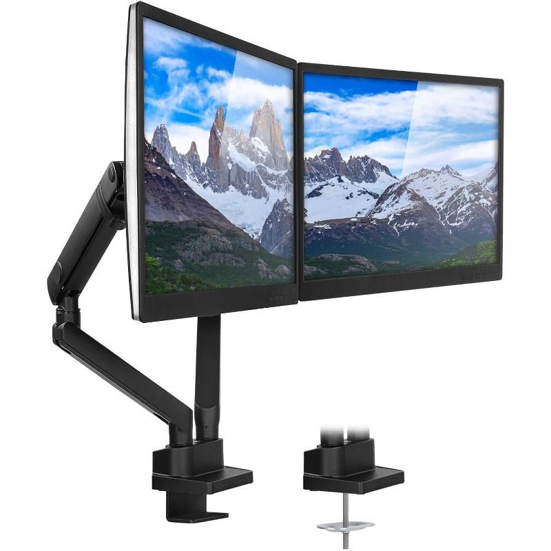 Mount-It! Dual Monitor Arm Mount Desk Stand | Articulating Mechanical Spring Height Adjustable | Fits Two 17 - 32 Inch Screens | C-Clamp and Grommet, 2 of 10