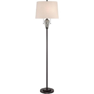Barnes and Ivy Ashcroft Traditional 64" Tall Standing Floor Lamp Skinny Pole Pull Chain Brown Glass Font Bronze Finish Living Room Bedroom House - 1 of 4